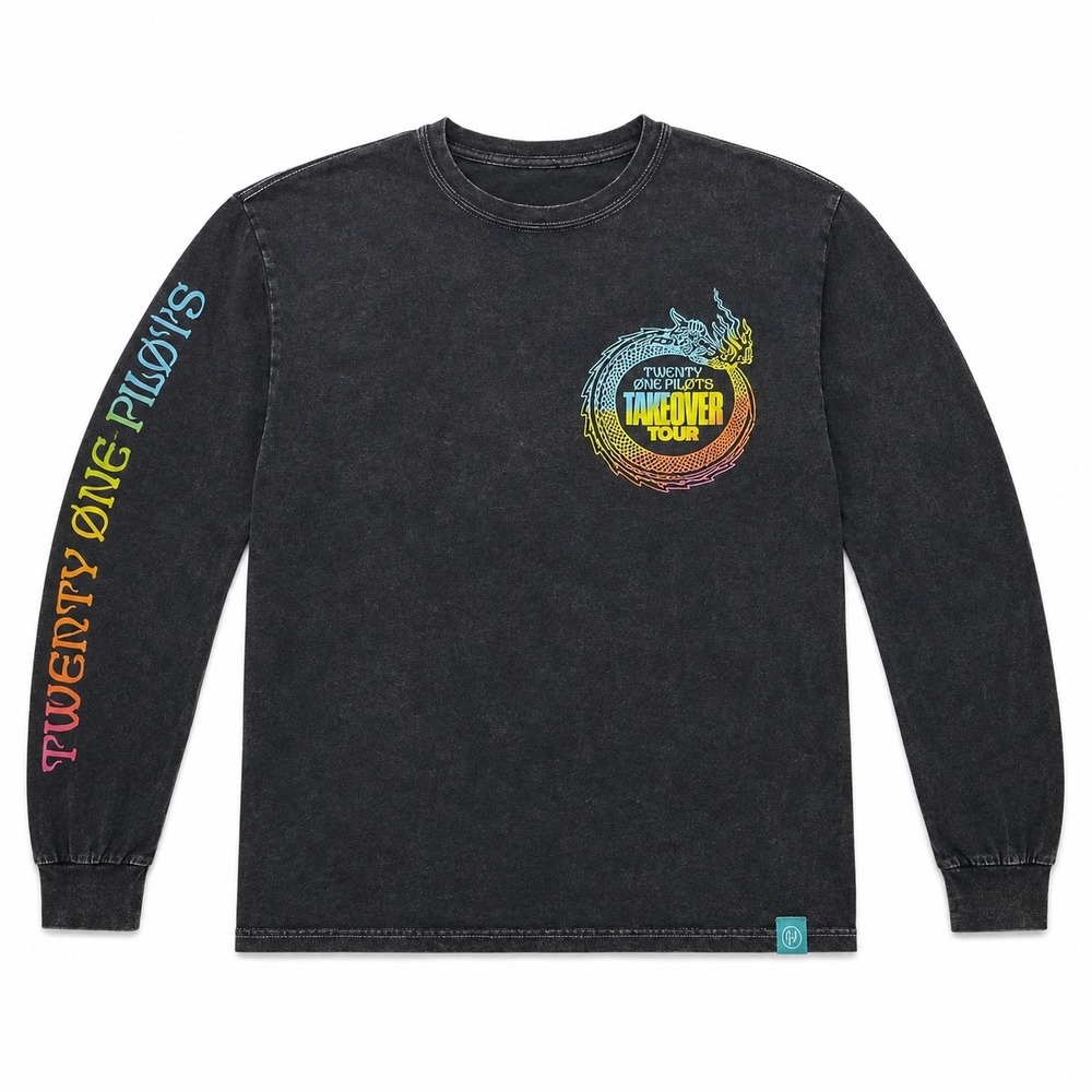 Twenty One Pilots Takeover Tour Long Sleeve Shirt Mineral Wash Black Small